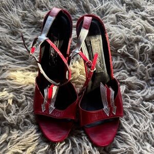 Vintage Betsey Johnson Strappy Red and Silver Sandals